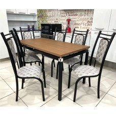 Conjunto de Mesa Munique com 6 Cadeiras  Tampo de Madeira 1,40x0,75cm Móveis Teixeira