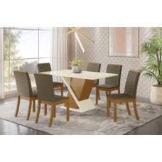 Mesa de Jantar Solus c/ 6 Cadeiras Maris - Nature/Off White  Henn