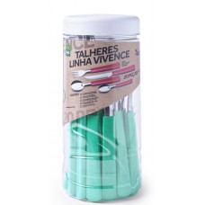 Jogo de Talheres 20Pc + Pote Plástico - Vivence  Verde água
