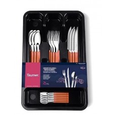 Jogo de Talheres 24Pc + Porta Talheres Preto  Saturno Laranja